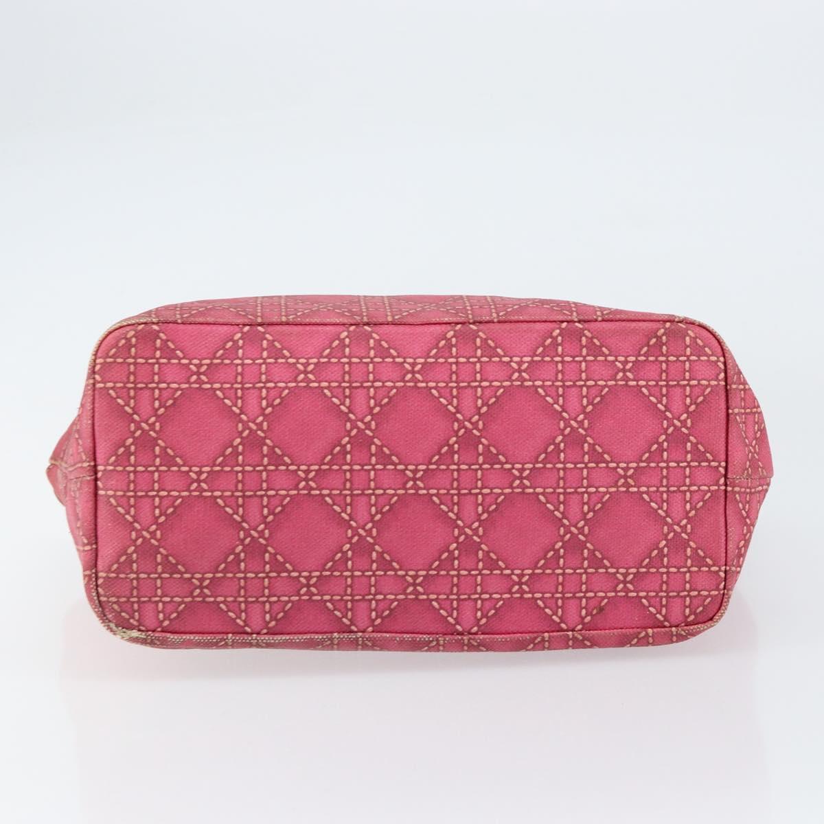 Christian Dior Canage Hand Bag Coated Canvas Pink Silver Auth 156007