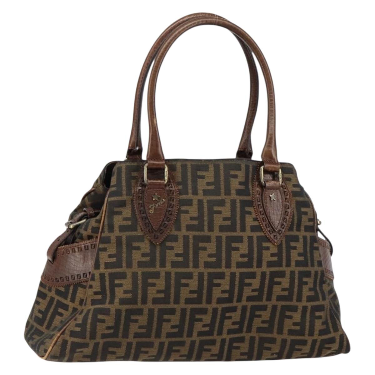 FENDI Zucca Canvas Etnico Hand Bag Black Brown Auth 156008