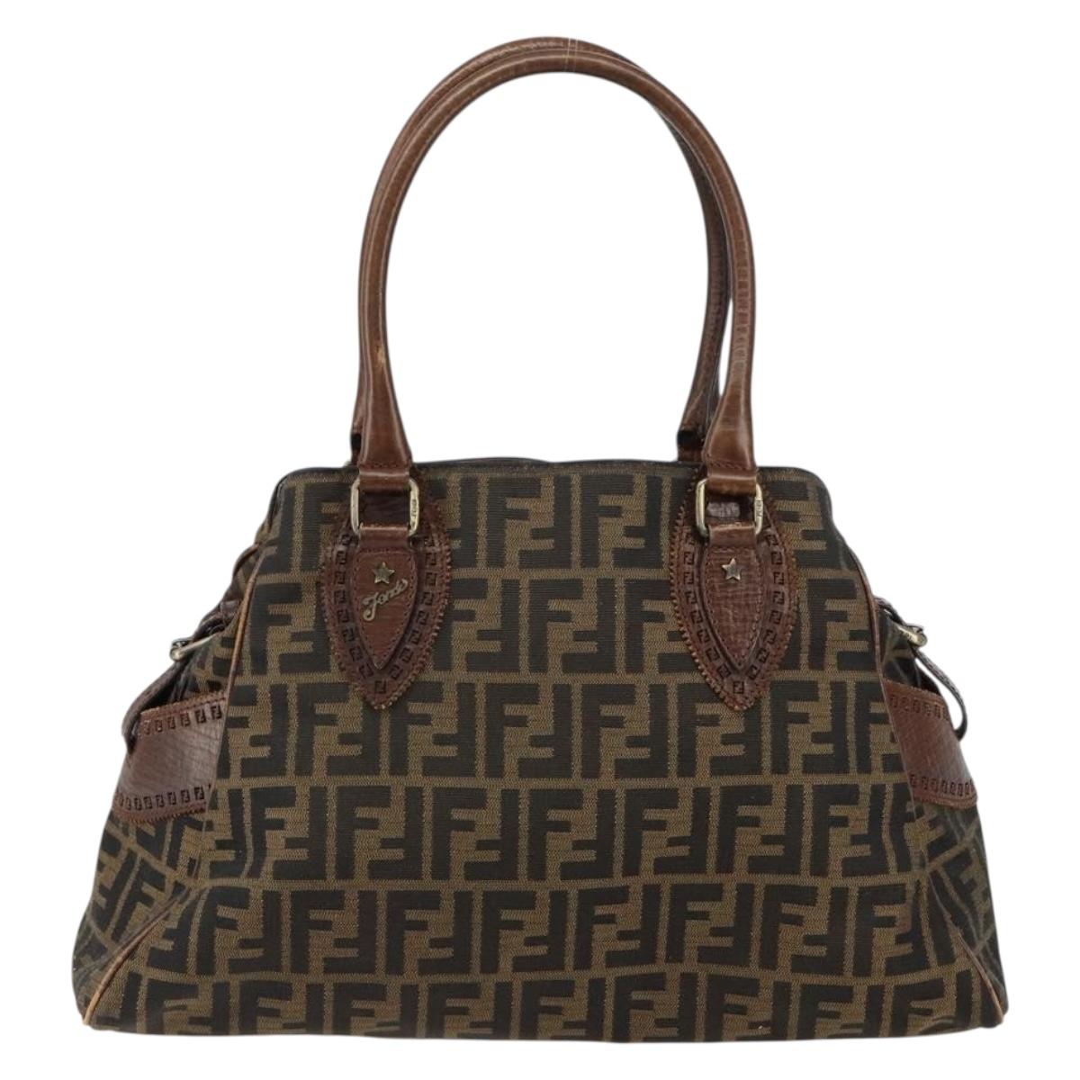 FENDI Zucca Canvas Etnico Hand Bag Black Brown Auth 156008