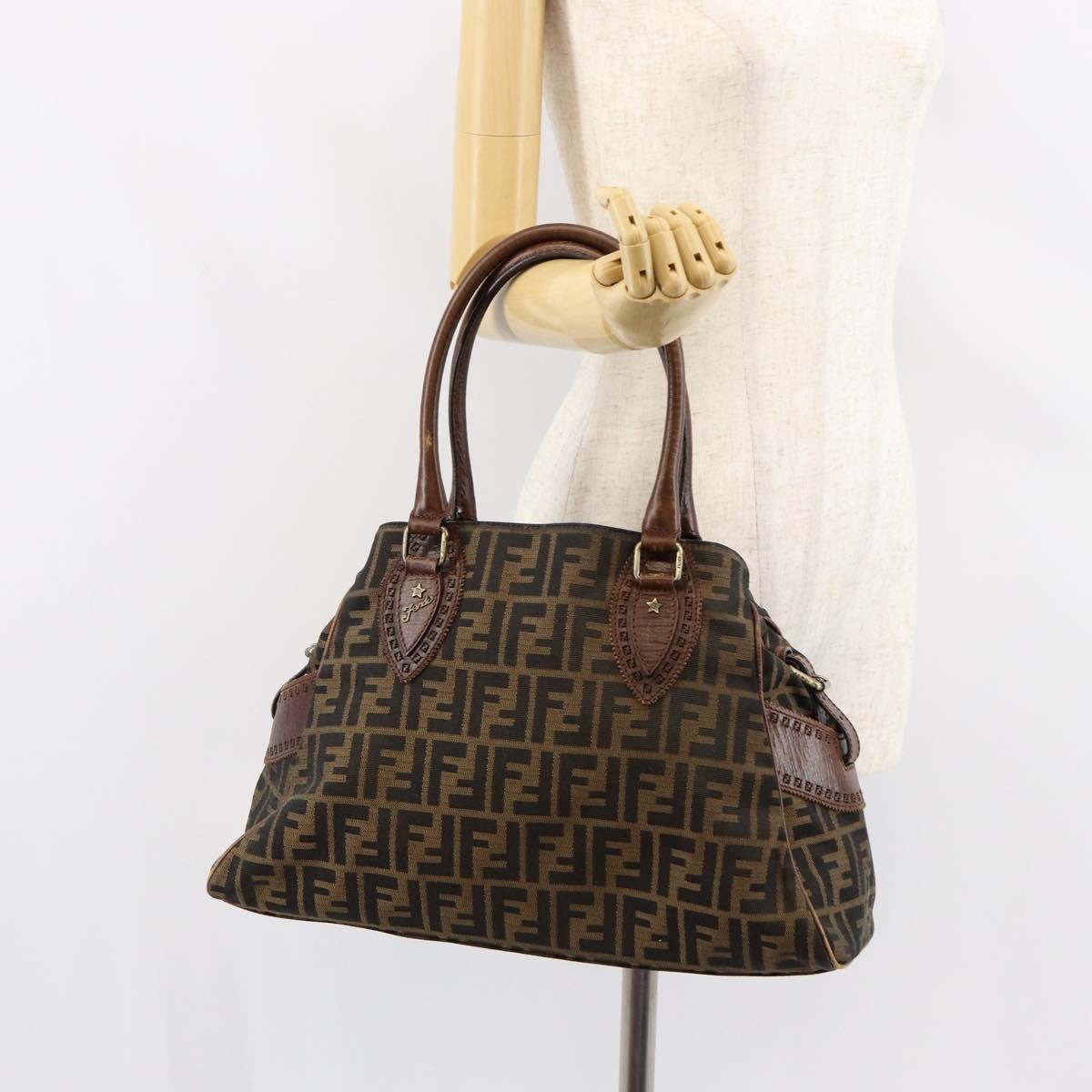 FENDI Zucca Canvas Etnico Hand Bag Black Brown Auth 156008