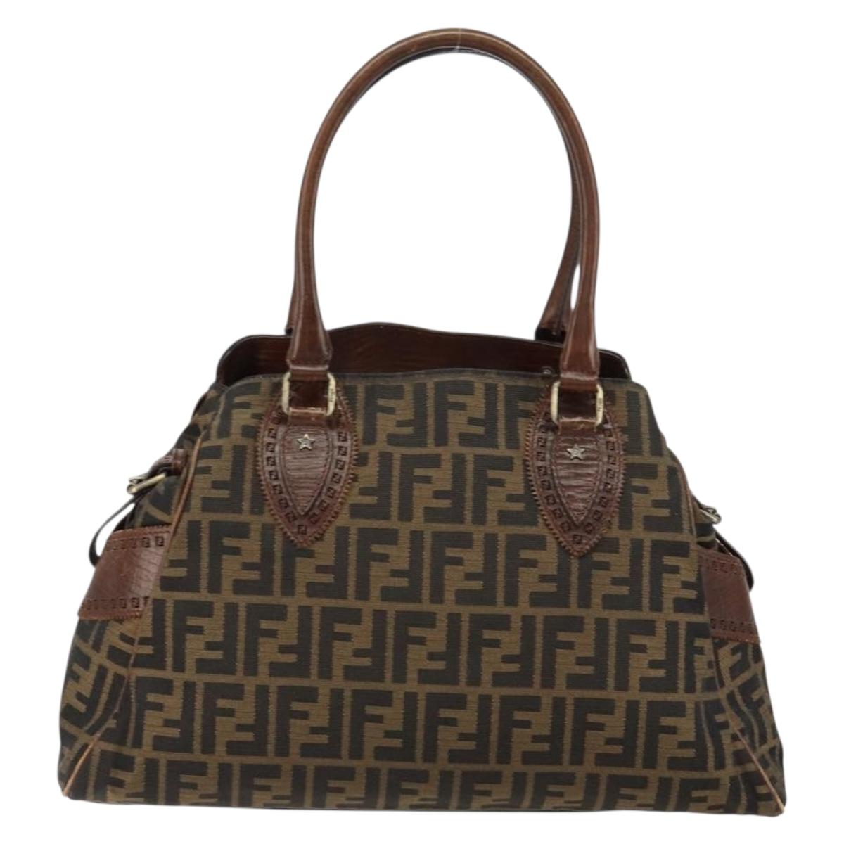 FENDI Zucca Canvas Etnico Hand Bag Black Brown Auth 156008