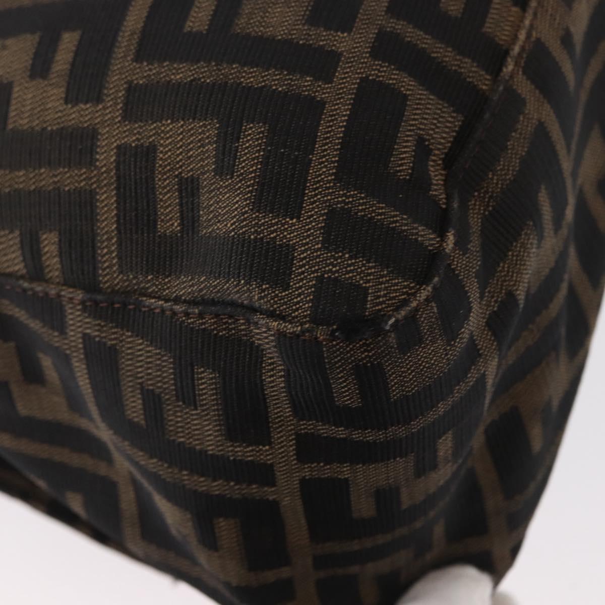 FENDI Zucca Canvas Mamma Baguette Shoulder Bag Black Brown Auth 156010