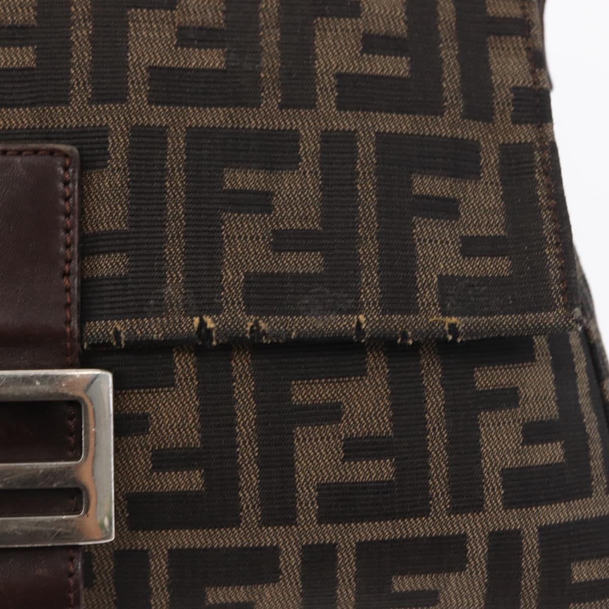 FENDI Zucca Canvas Mamma Baguette Shoulder Bag Black Brown Auth 156010