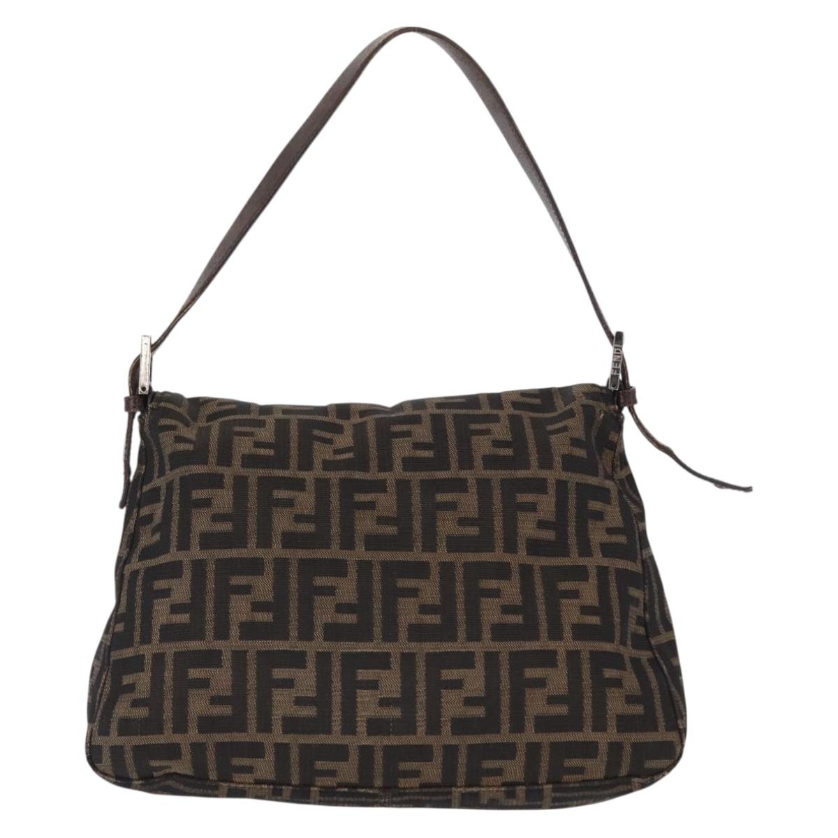FENDI Zucca Canvas Mamma Baguette Shoulder Bag Black Brown Auth 156010