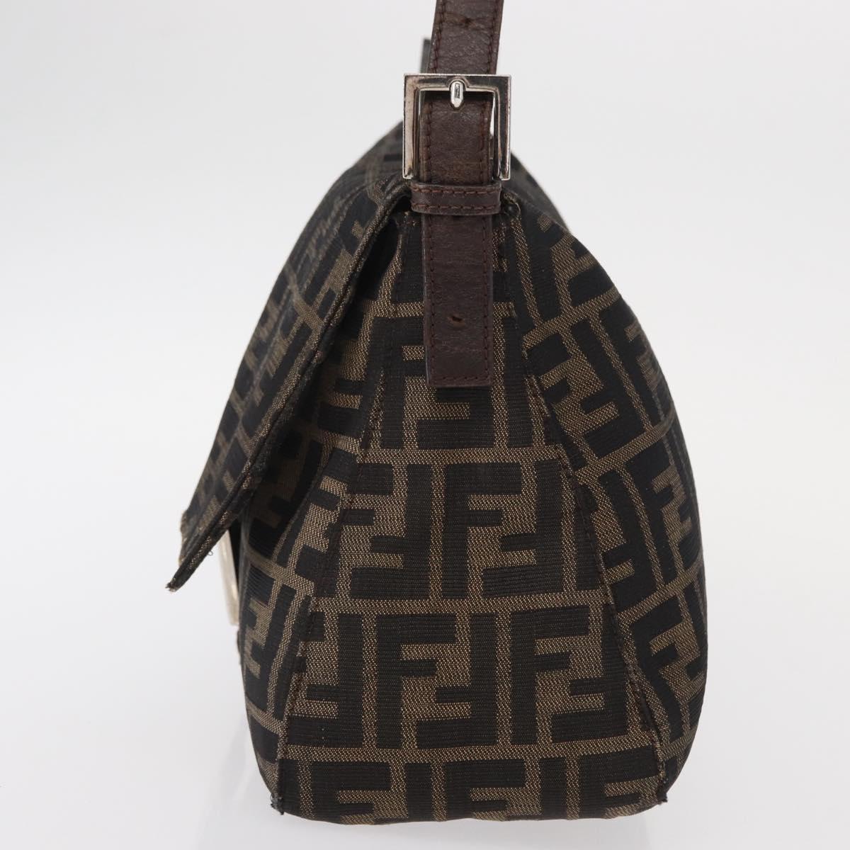 FENDI Zucca Canvas Mamma Baguette Shoulder Bag Black Brown Auth 156010