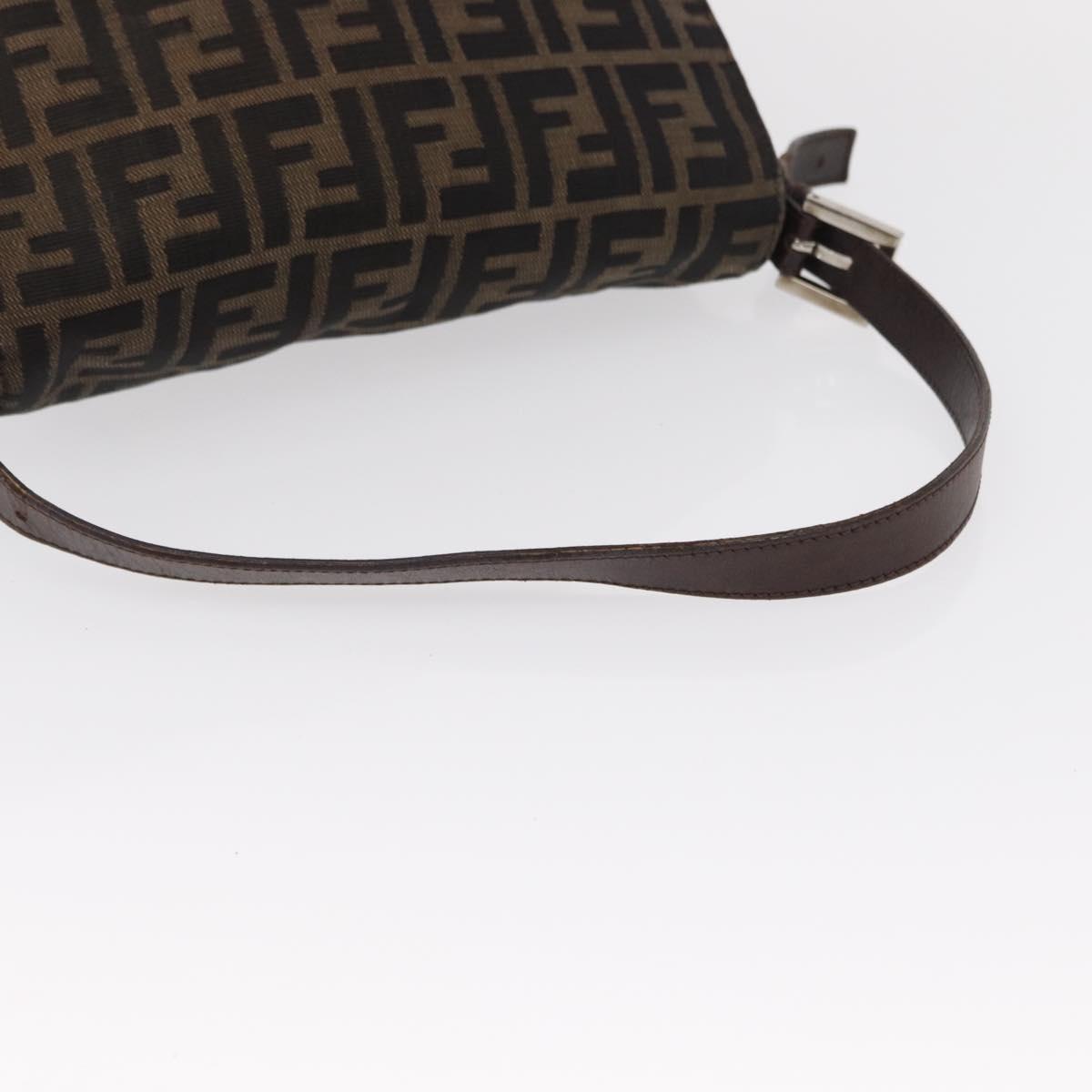 FENDI Zucca Canvas Mamma Baguette Shoulder Bag Black Brown Auth 156010