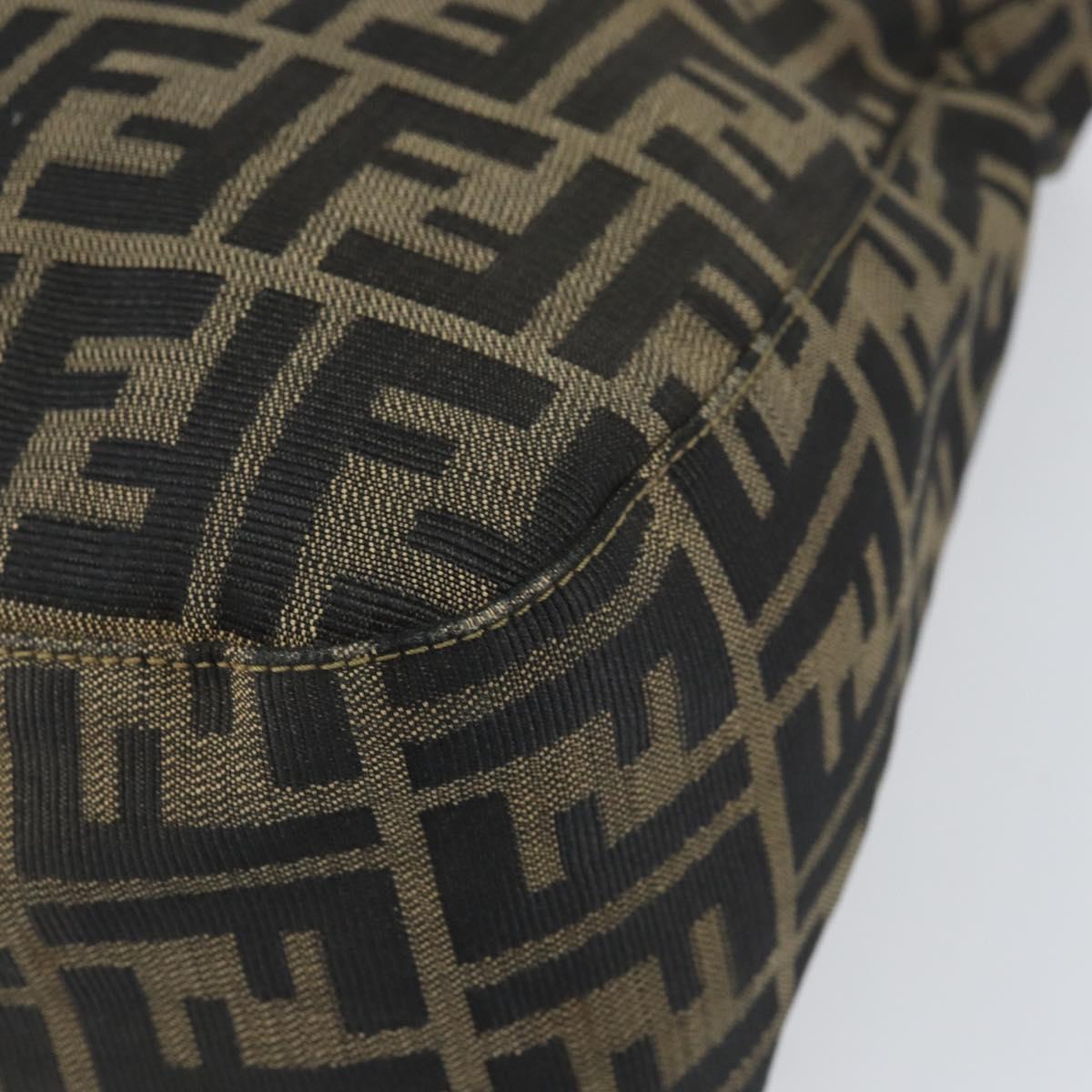 FENDI Zucca Canvas Shoulder Bag Black Brown Auth 156011