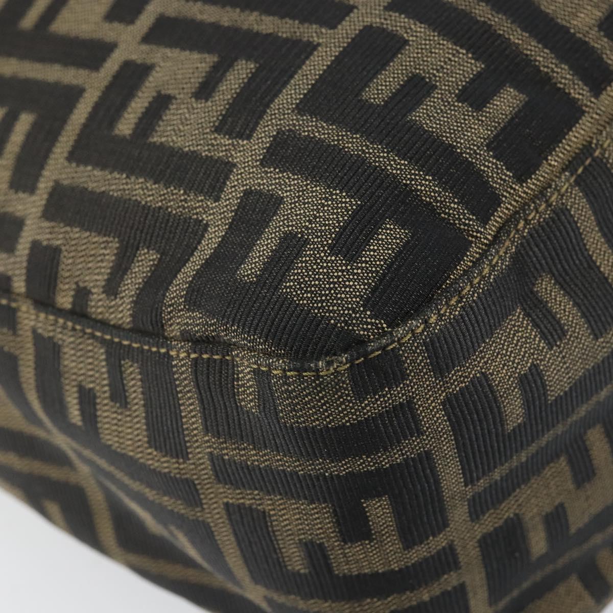 FENDI Zucca Canvas Shoulder Bag Black Brown Auth 156011