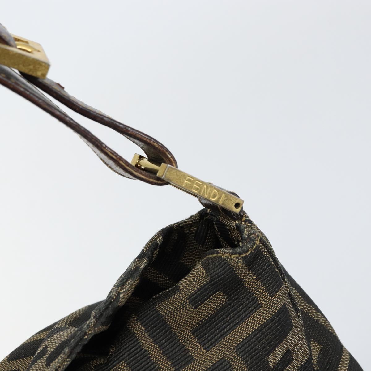 FENDI Zucca Canvas Shoulder Bag Black Brown Auth 156011