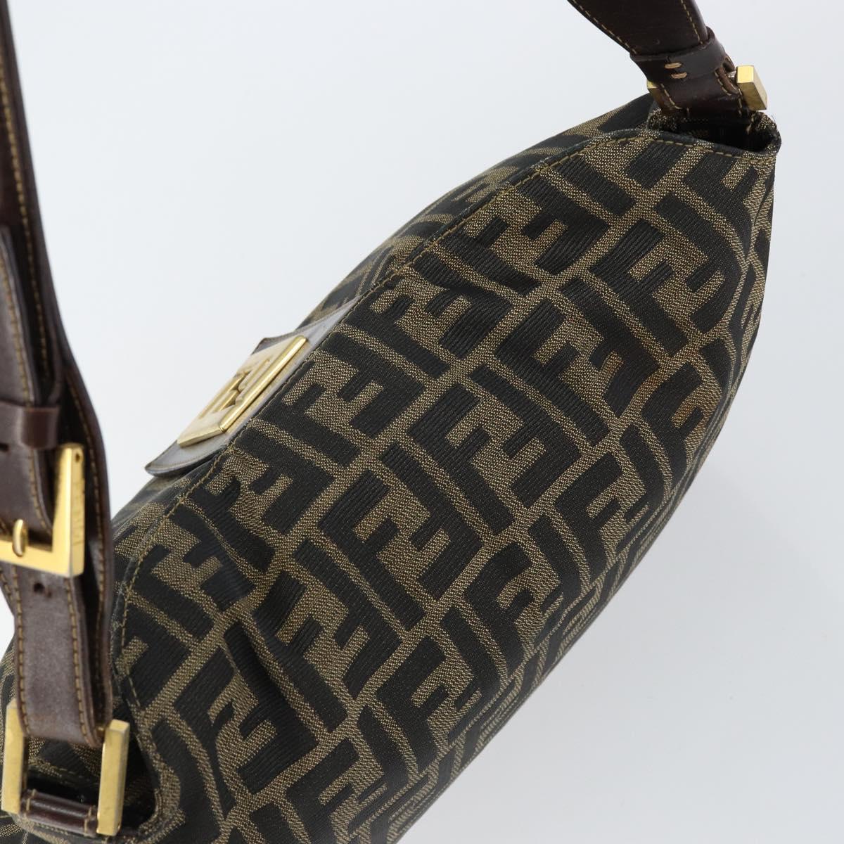 FENDI Zucca Canvas Shoulder Bag Black Brown Auth 156011