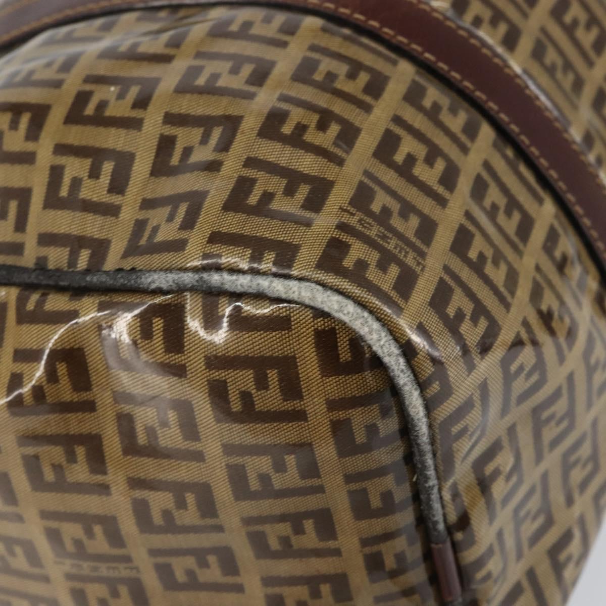 FENDI Zucchino Canvas Boston Bag Beige Gold Auth 156012