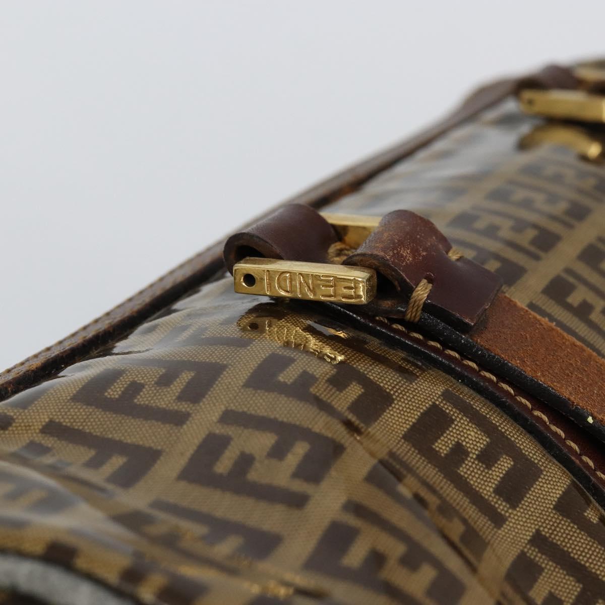 FENDI Zucchino Canvas Boston Bag Beige Gold Auth 156012