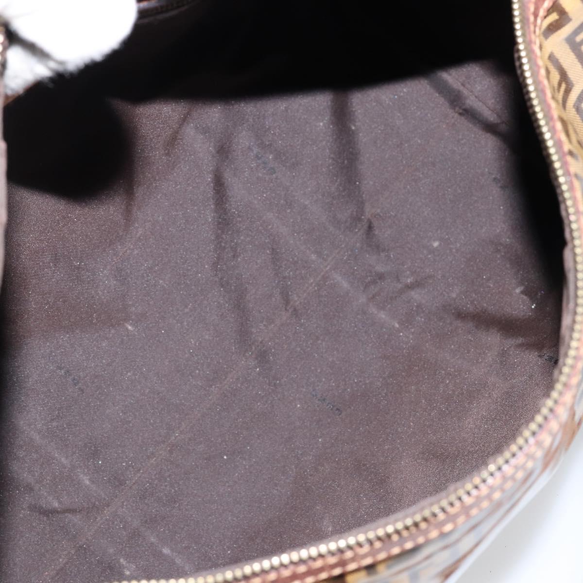 FENDI Zucchino Canvas Boston Bag Beige Gold Auth 156012