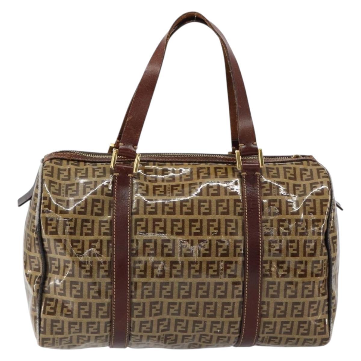 FENDI Zucchino Canvas Boston Bag Beige Gold Auth 156012