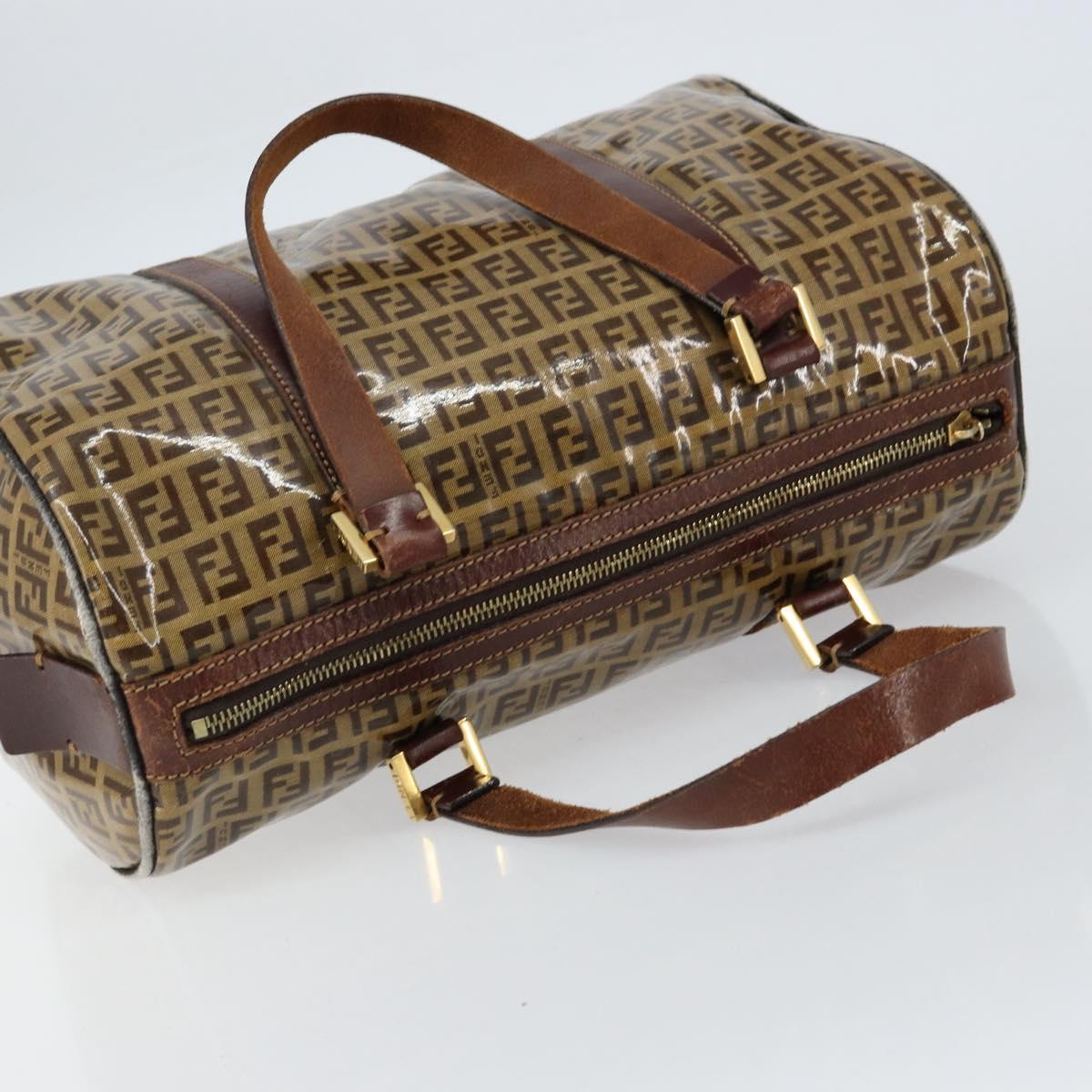 FENDI Zucchino Canvas Boston Bag Beige Gold Auth 156012