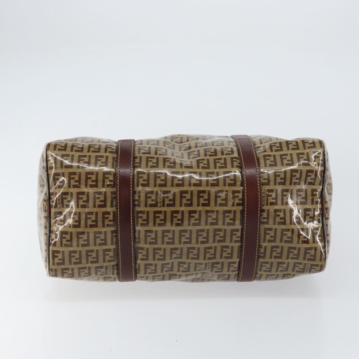 FENDI Zucchino Canvas Boston Bag Beige Gold Auth 156012