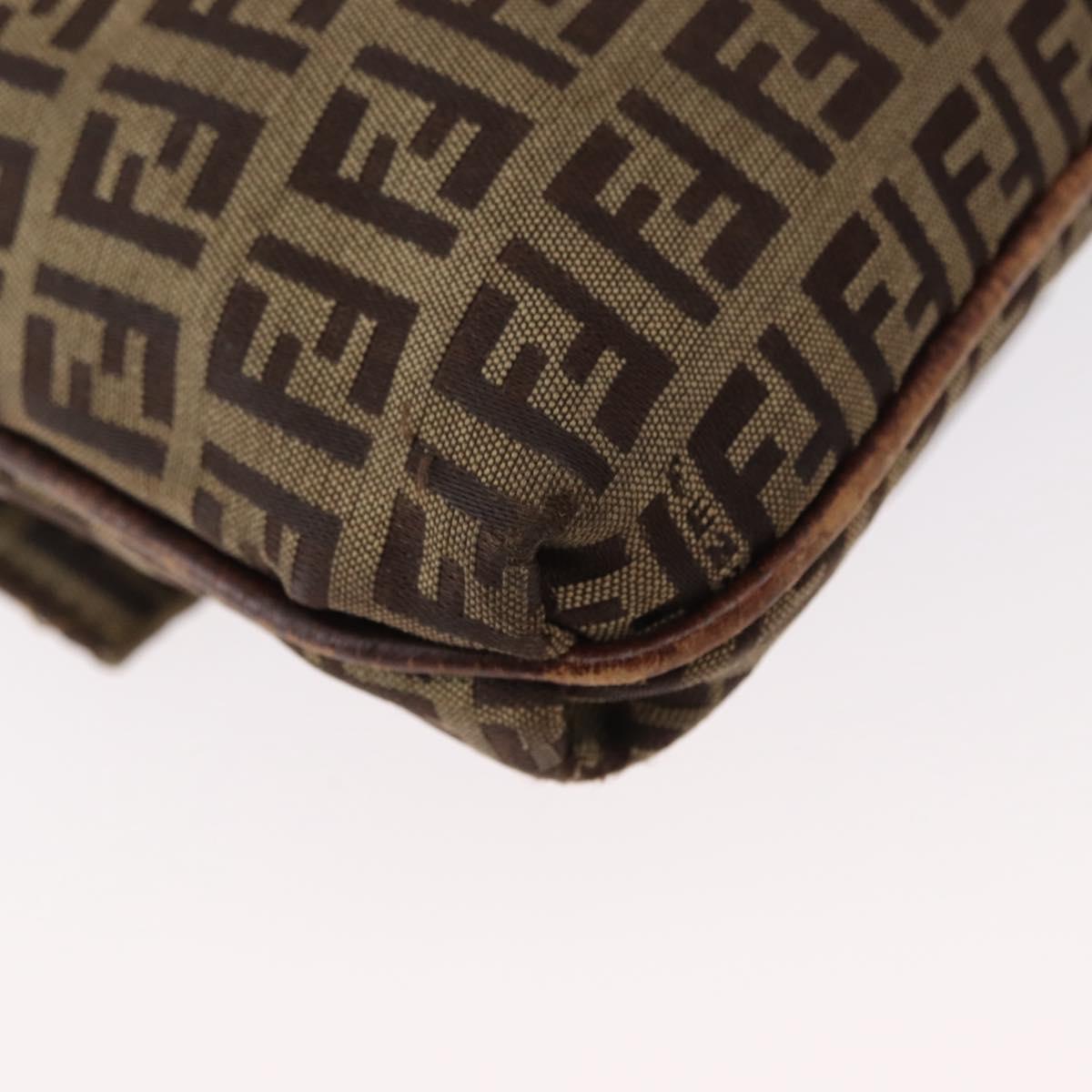 FENDI Zucchino Canvas Mamma Baguette Shoulder Bag Beige Gold Auth 156013