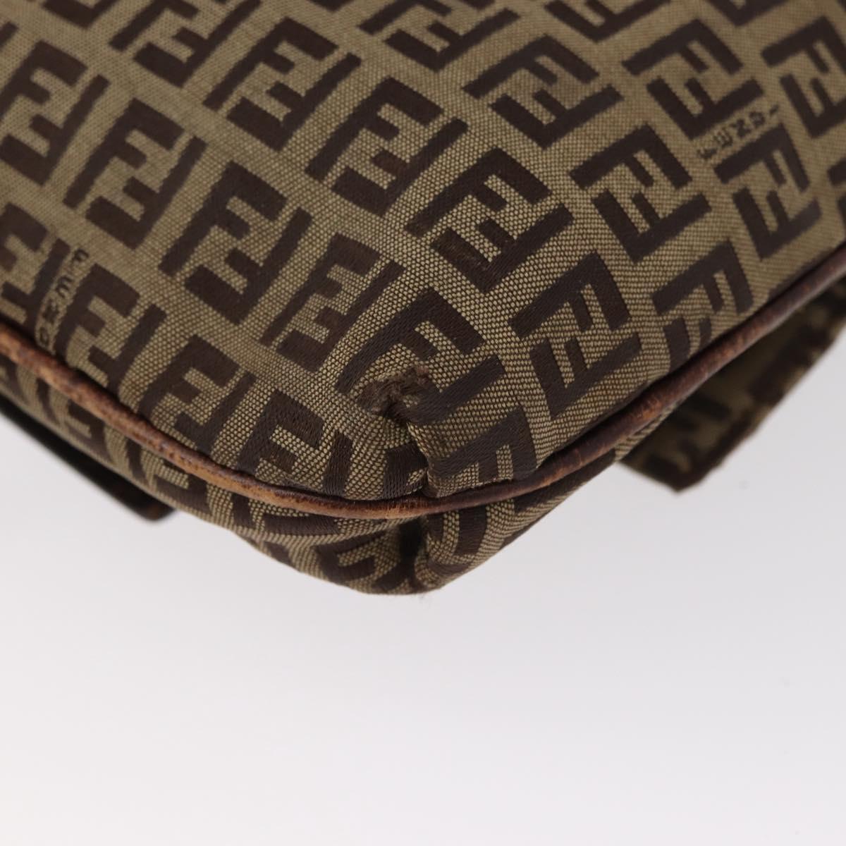 FENDI Zucchino Canvas Mamma Baguette Shoulder Bag Beige Gold Auth 156013