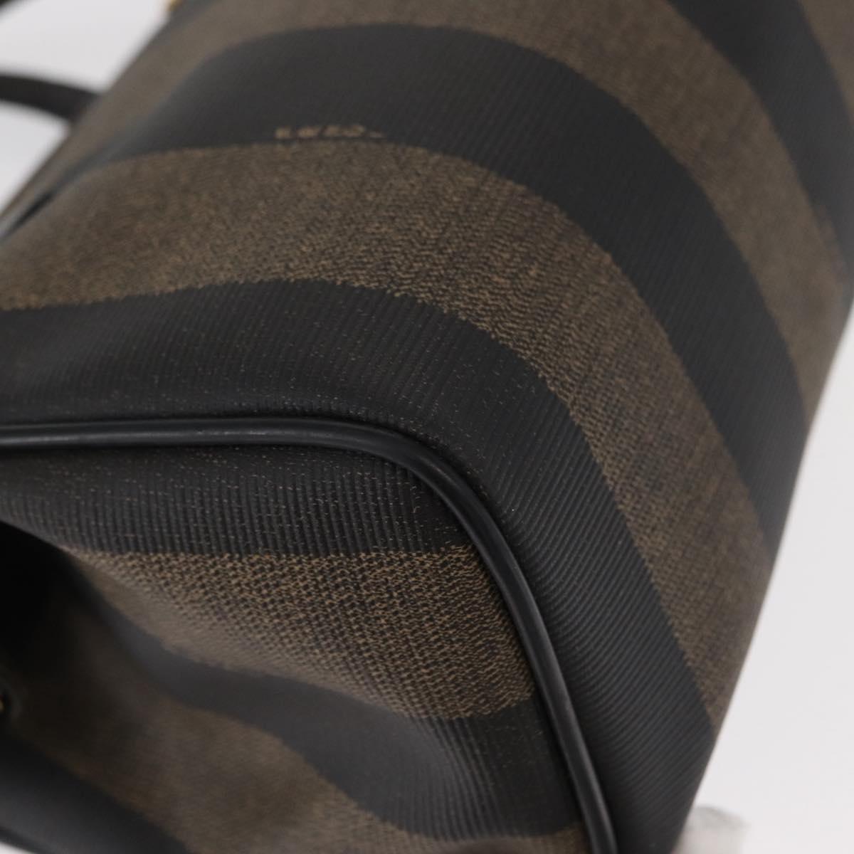 FENDI Pecan Canvas Boston Bag Black Brown gold Auth 156014