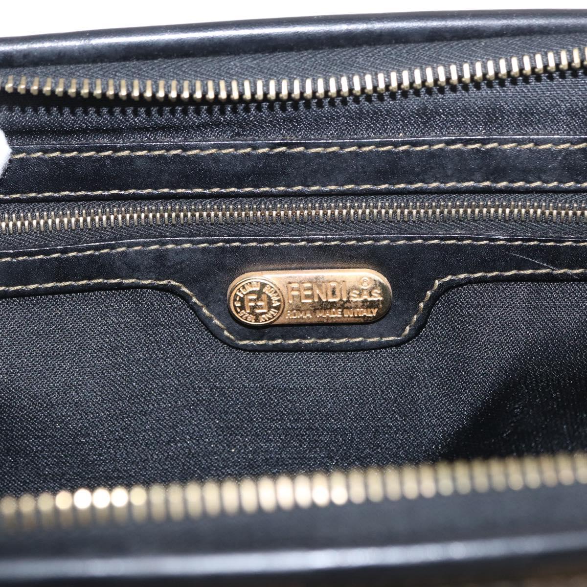 FENDI Pecan Canvas Boston Bag Black Brown gold Auth 156014