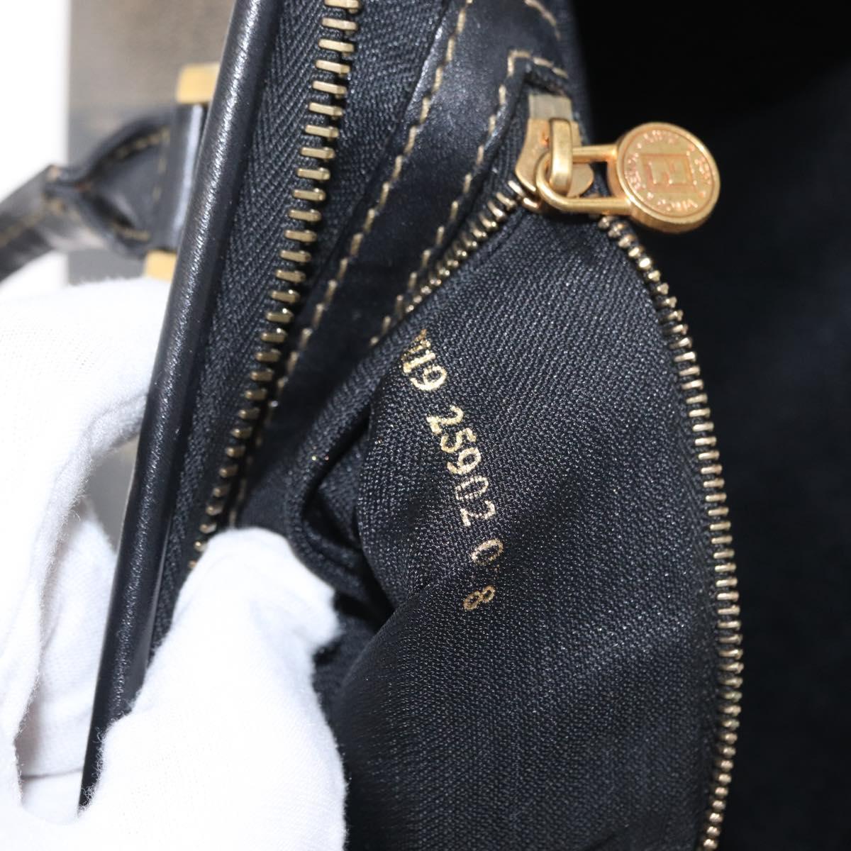 FENDI Pecan Canvas Boston Bag Black Brown gold Auth 156014