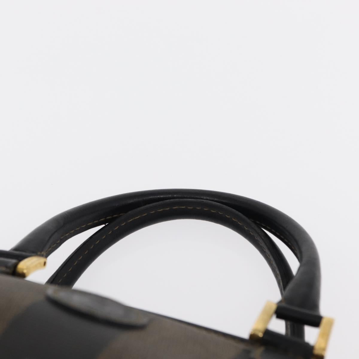 FENDI Pecan Canvas Boston Bag Black Brown gold Auth 156014