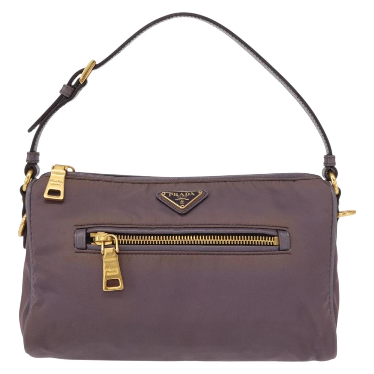 PRADA Shoulder Bag Nylon Gold Purple Auth 156015