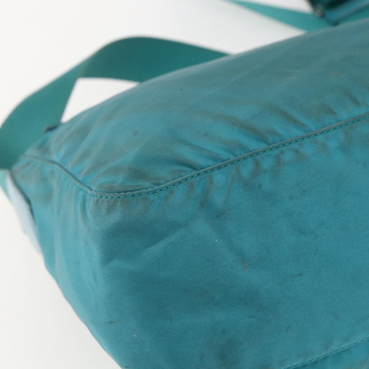 PRADA Shoulder Bag Nylon Turquoise Blue Silver Auth 156016