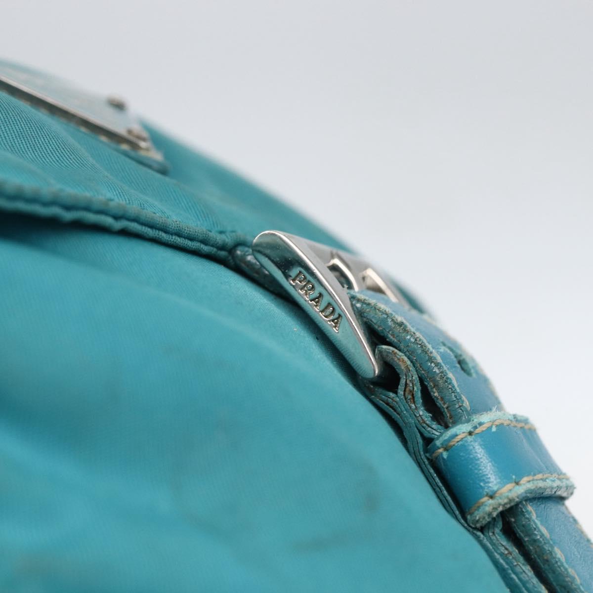 PRADA Shoulder Bag Nylon Turquoise Blue Silver Auth 156016