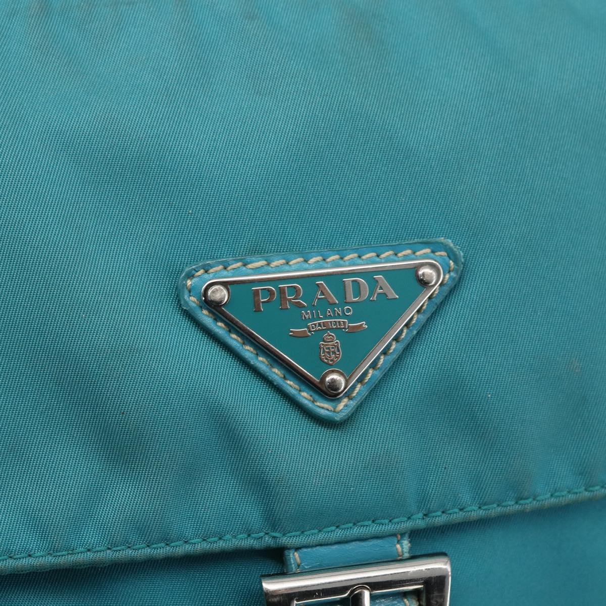 PRADA Shoulder Bag Nylon Turquoise Blue Silver Auth 156016