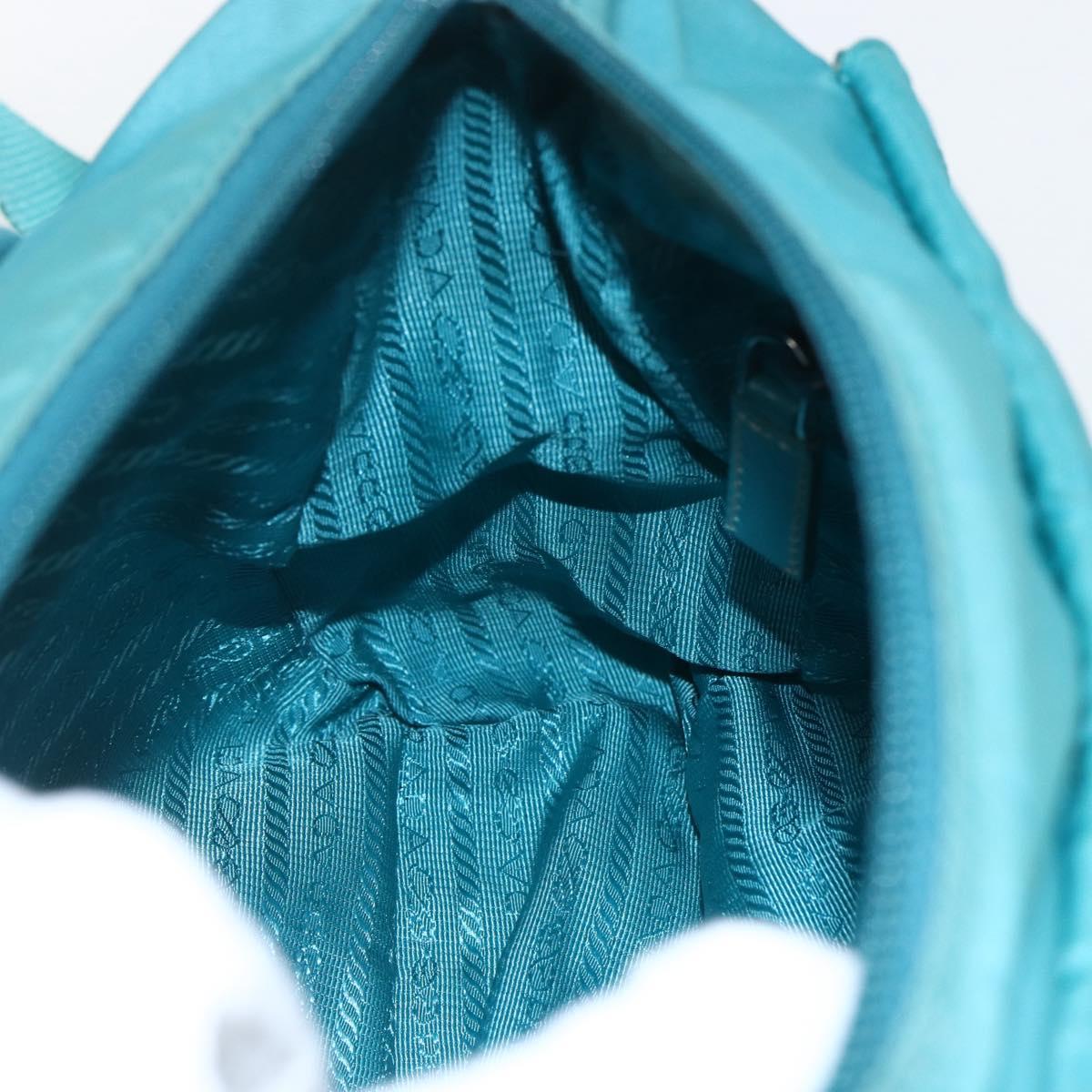 PRADA Shoulder Bag Nylon Turquoise Blue Silver Auth 156016