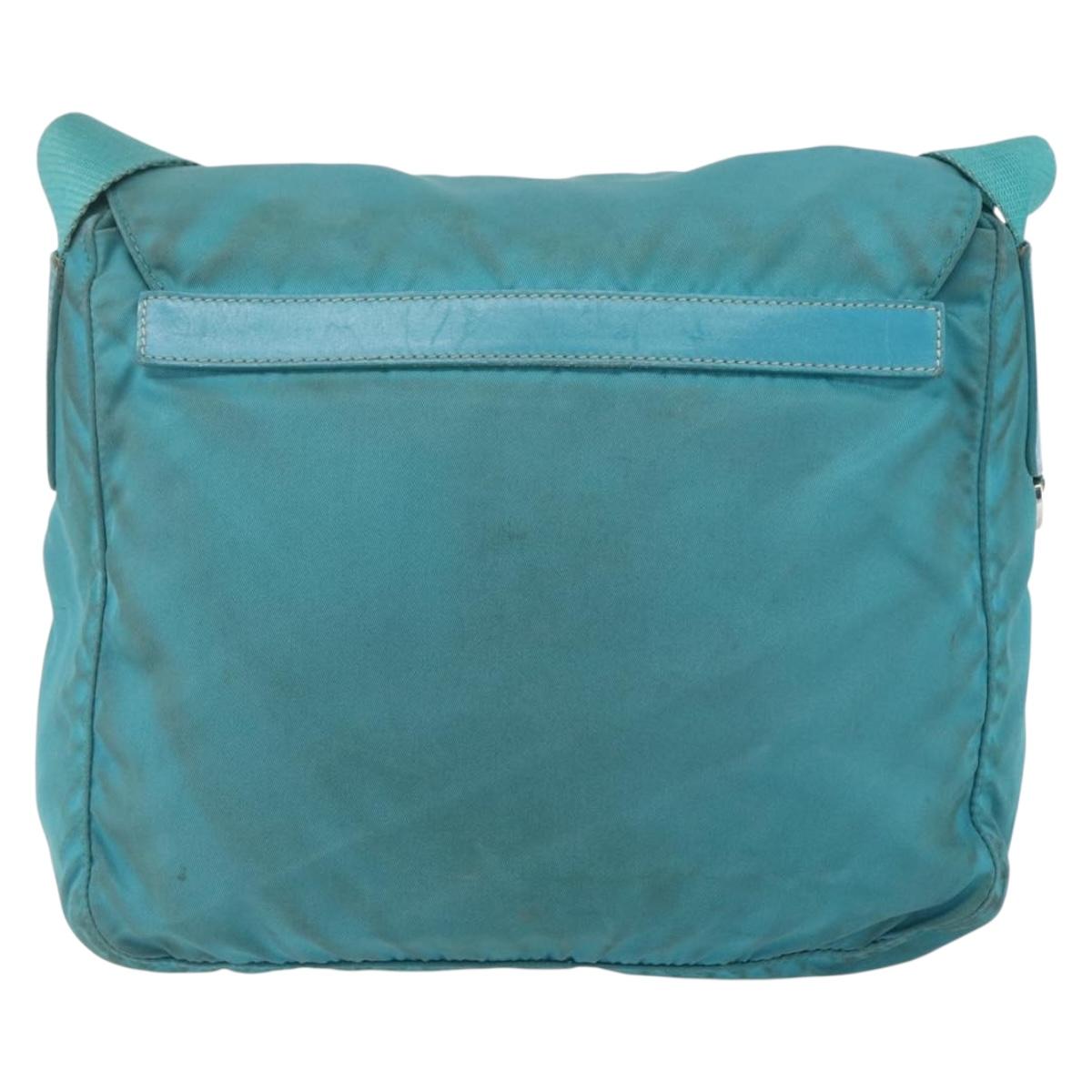 PRADA Shoulder Bag Nylon Turquoise Blue Silver Auth 156016