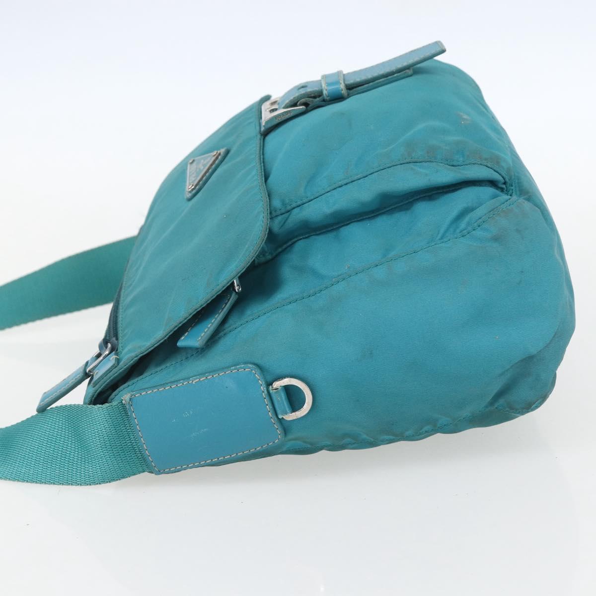 PRADA Shoulder Bag Nylon Turquoise Blue Silver Auth 156016