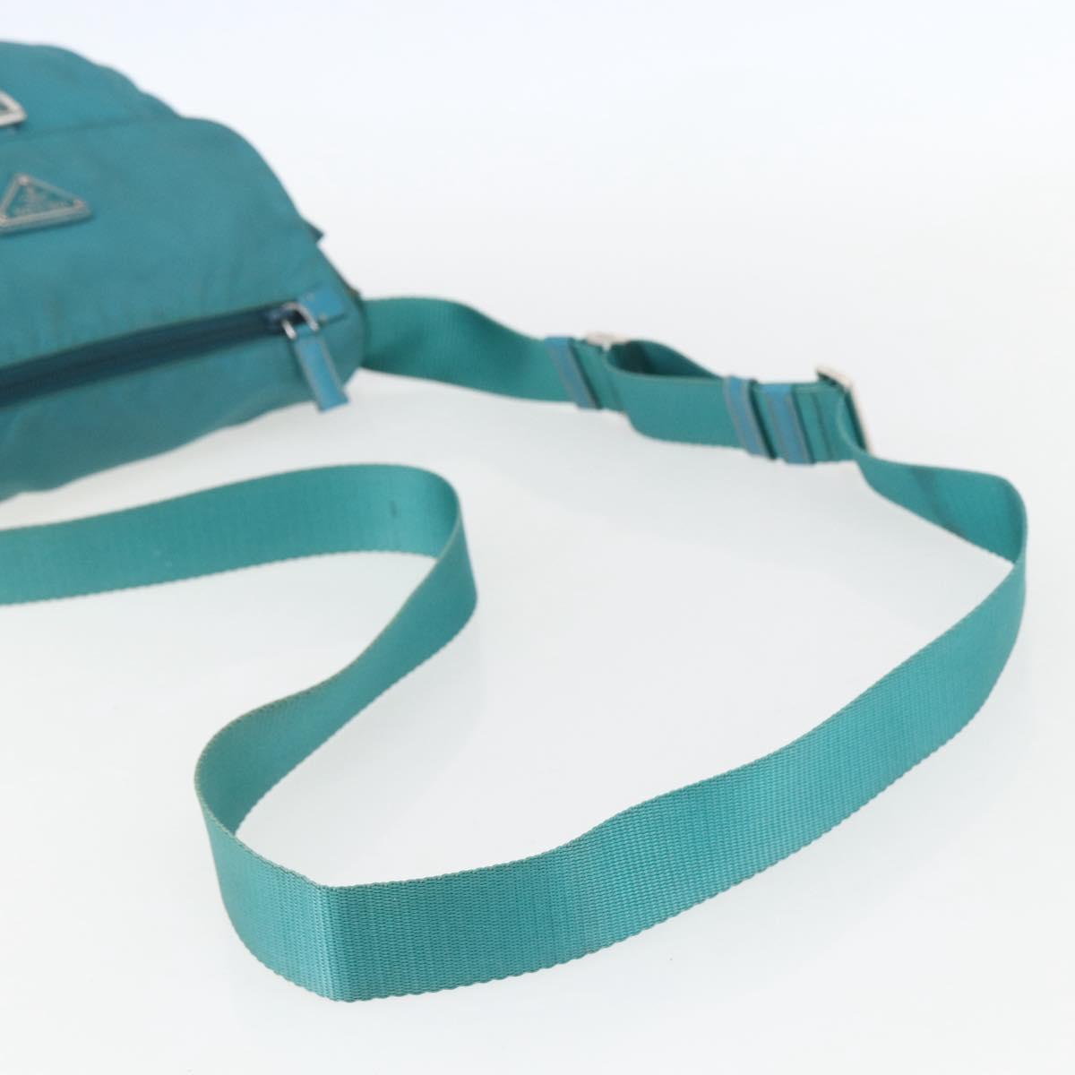 PRADA Shoulder Bag Nylon Turquoise Blue Silver Auth 156016
