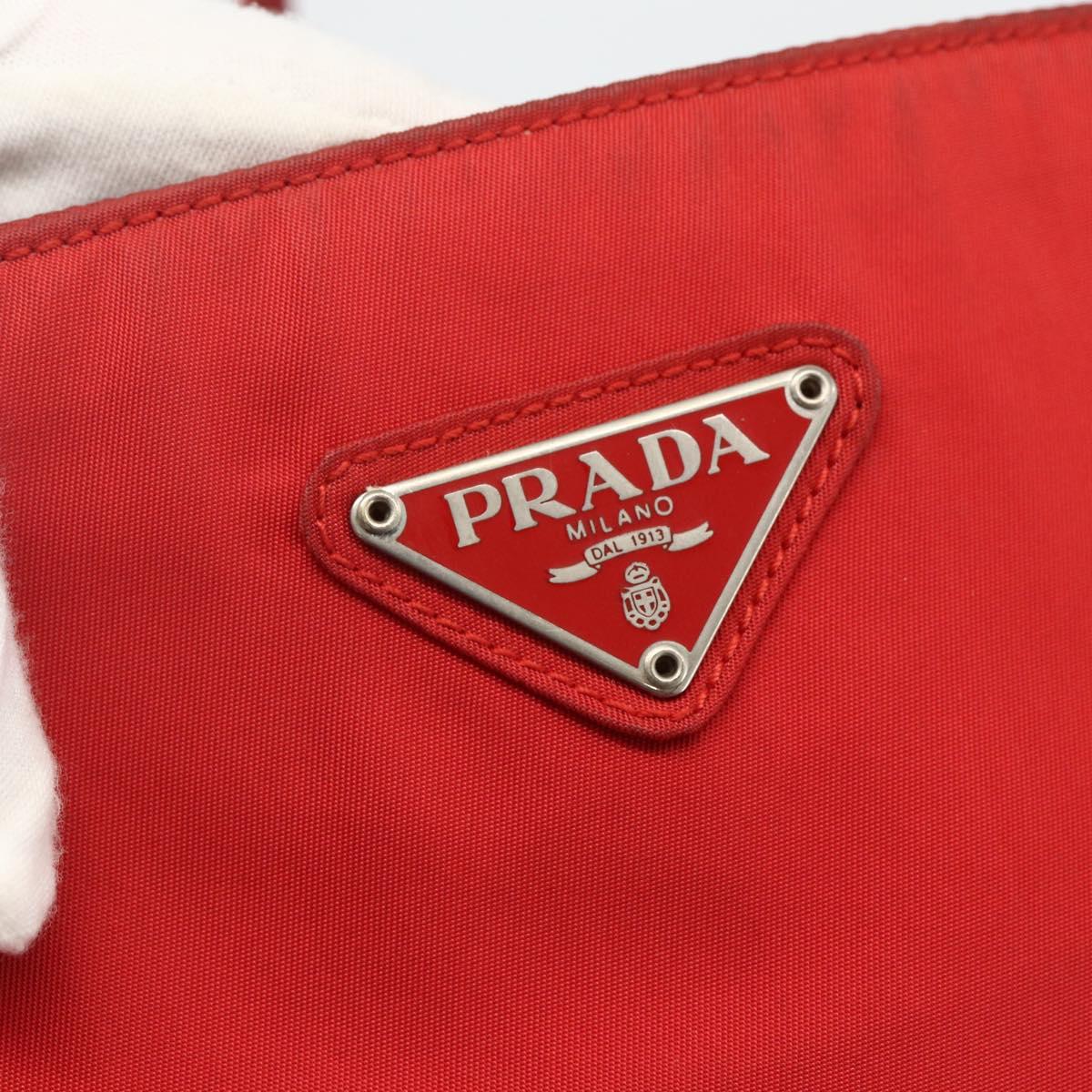 PRADA Tote Bag Nylon Red Silver Auth 156017