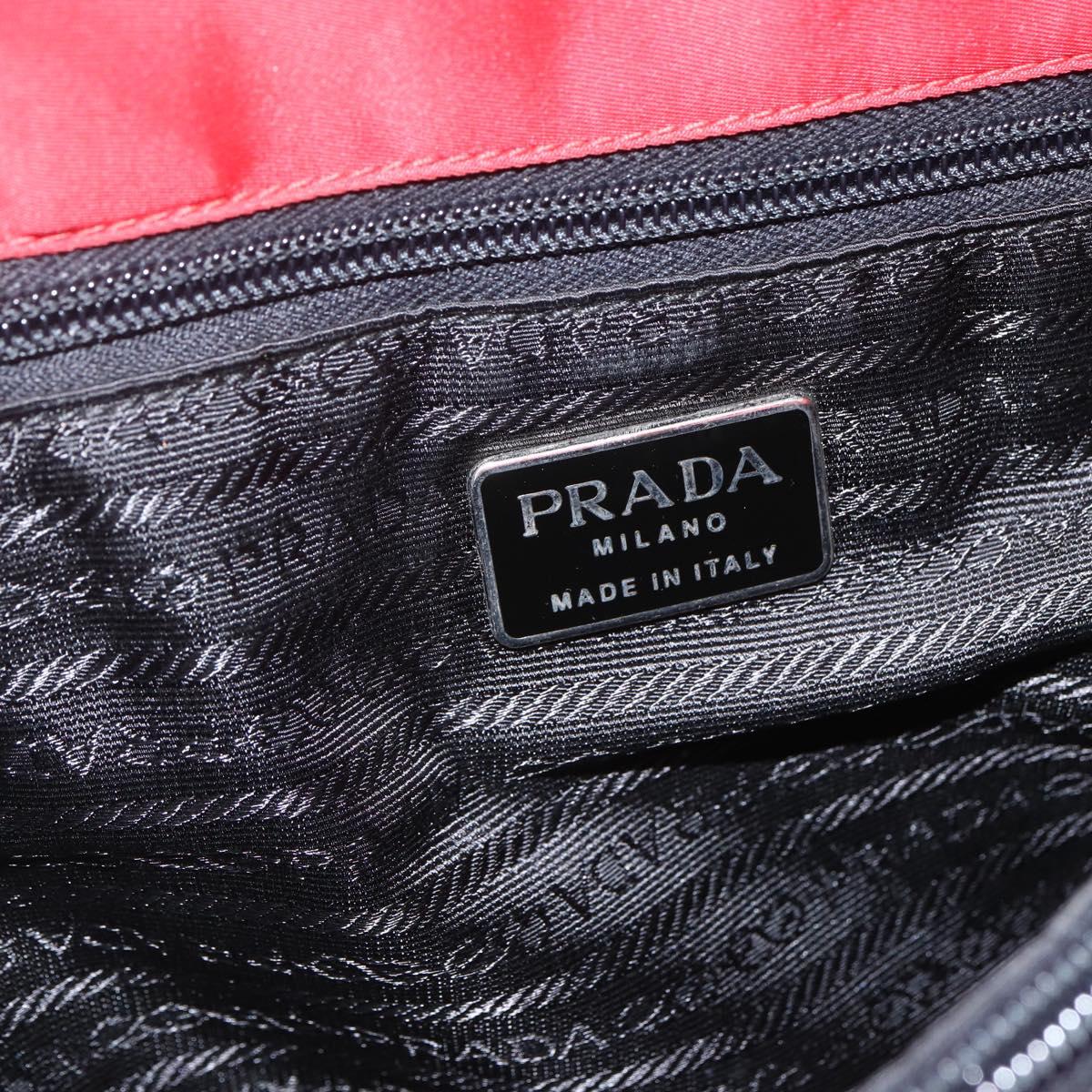 PRADA Tote Bag Nylon Red Silver Auth 156017