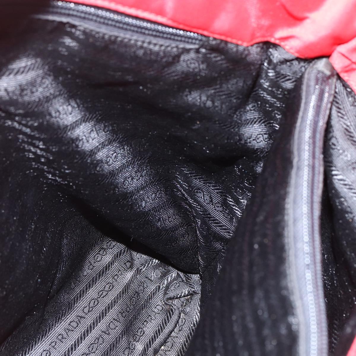 PRADA Tote Bag Nylon Red Silver Auth 156017
