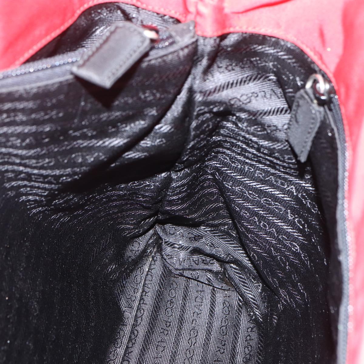 PRADA Tote Bag Nylon Red Silver Auth 156017