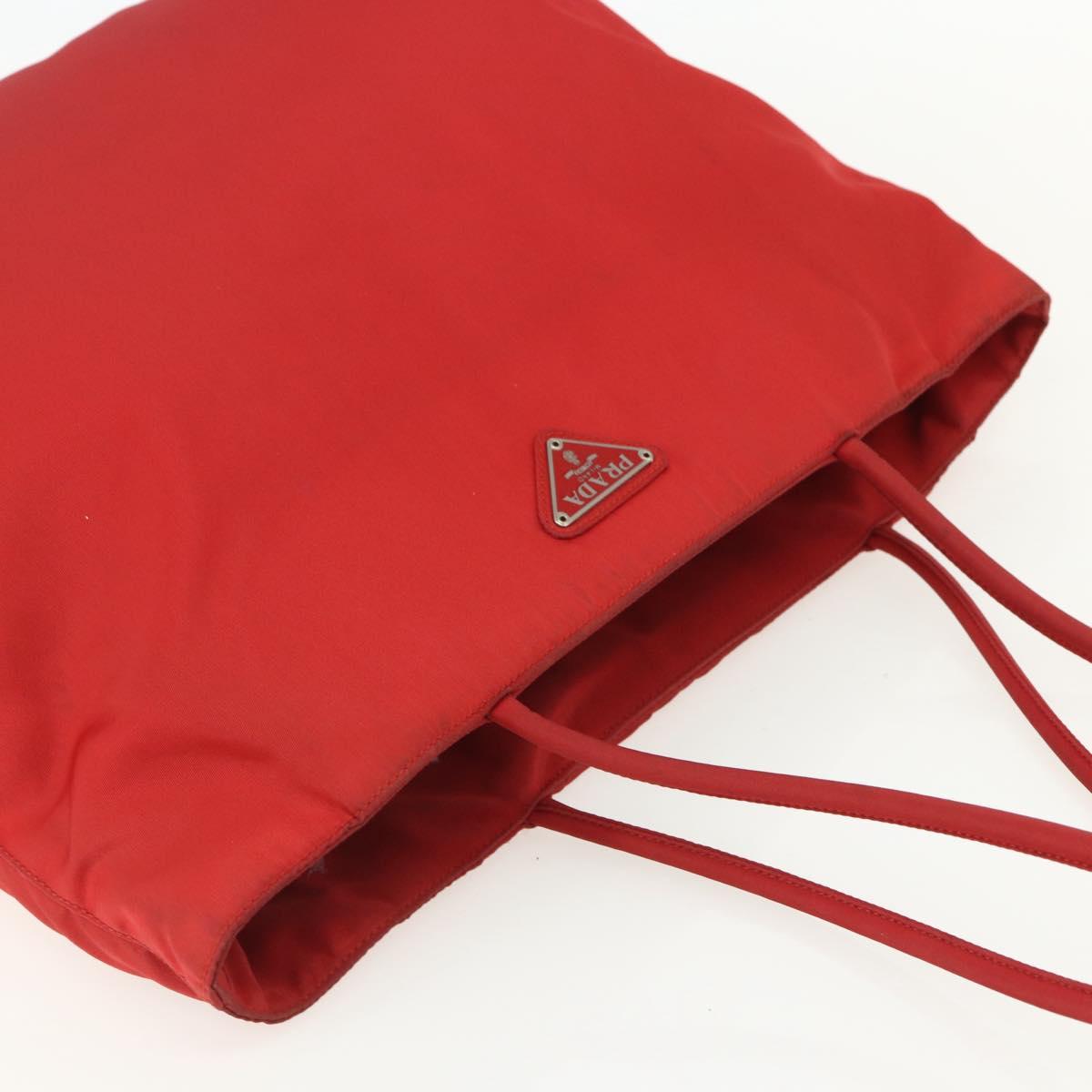 PRADA Tote Bag Nylon Red Silver Auth 156017