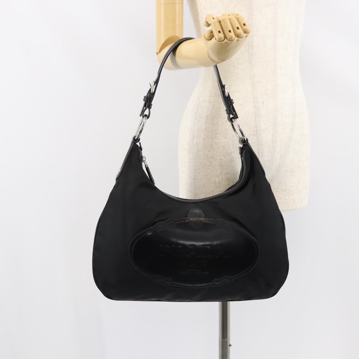PRADA Shoulder Bag Nylon Black Silver Auth 156018
