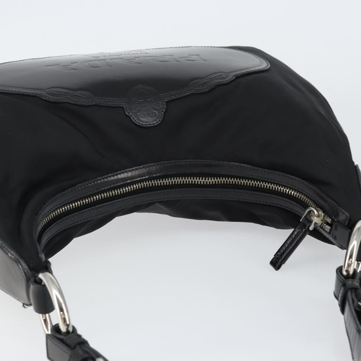 PRADA Shoulder Bag Nylon Black Silver Auth 156018