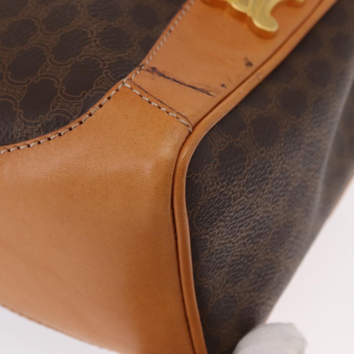 CELINE Macadam Canvas Shoulder Bag PVC Leather Brown Gold Auth 156021