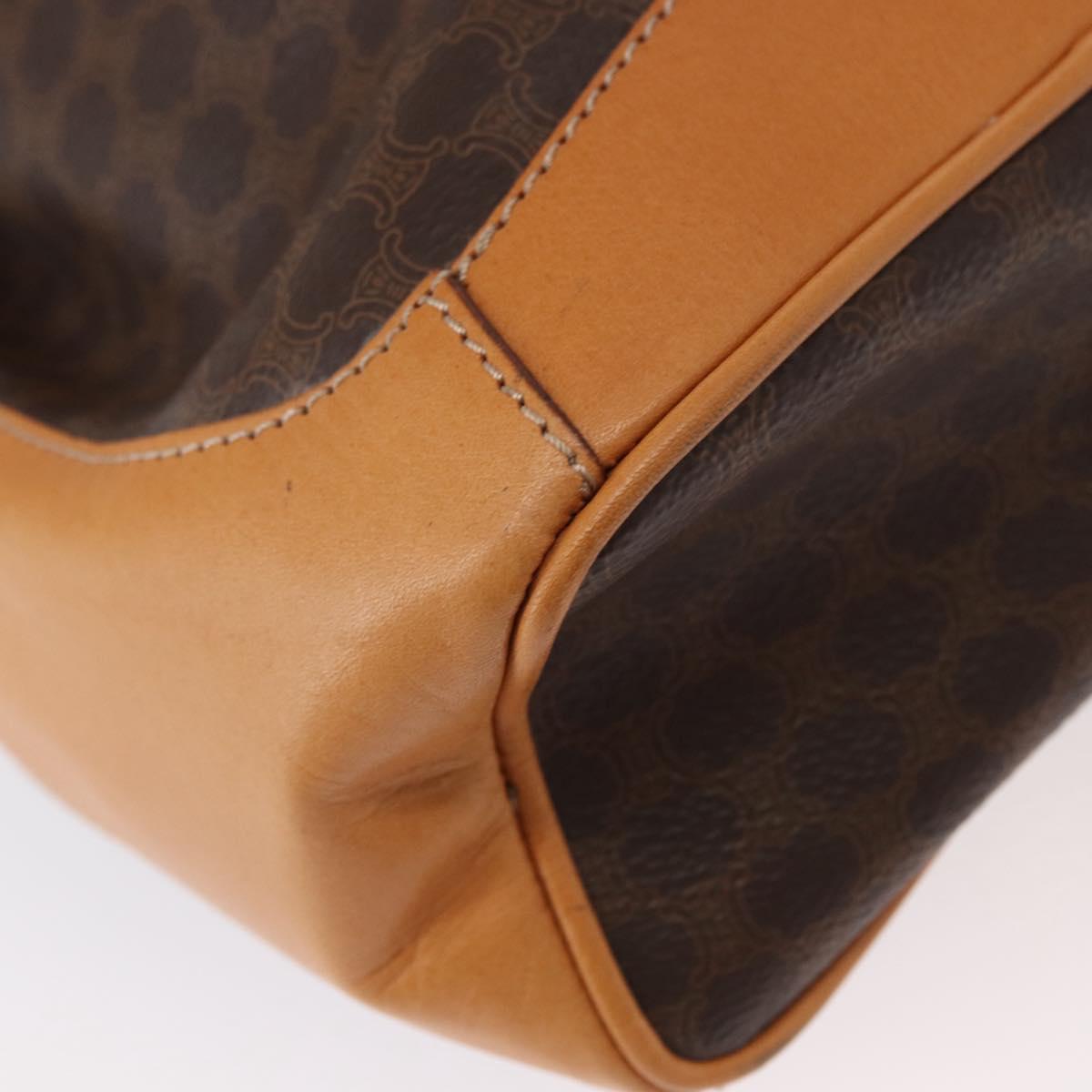 CELINE Macadam Canvas Shoulder Bag PVC Leather Brown Gold Auth 156021