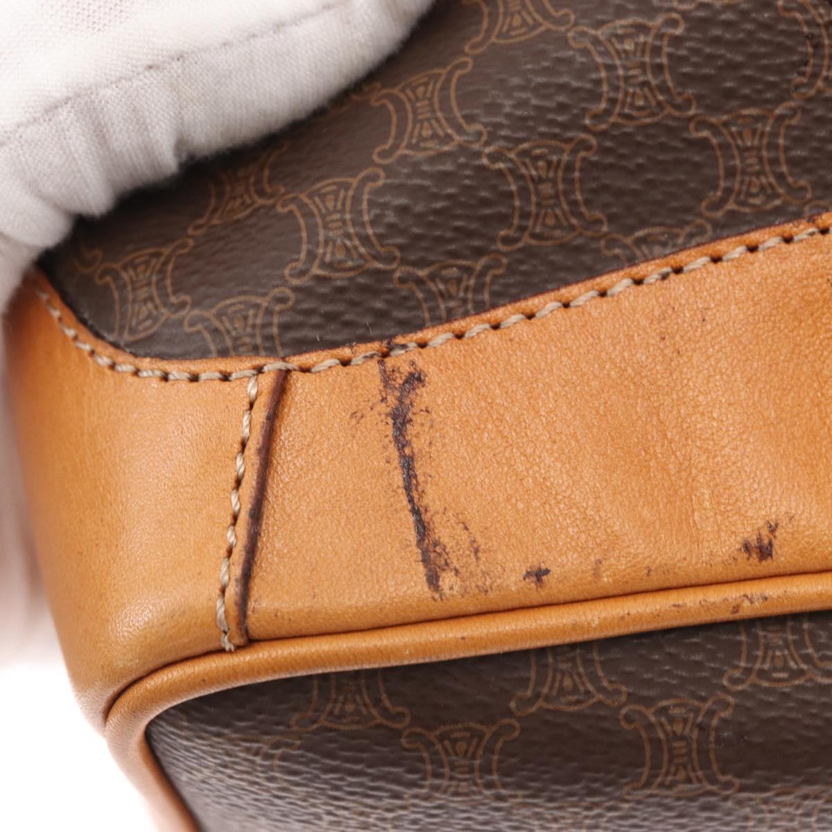 CELINE Macadam Canvas Shoulder Bag PVC Leather Brown Gold Auth 156021