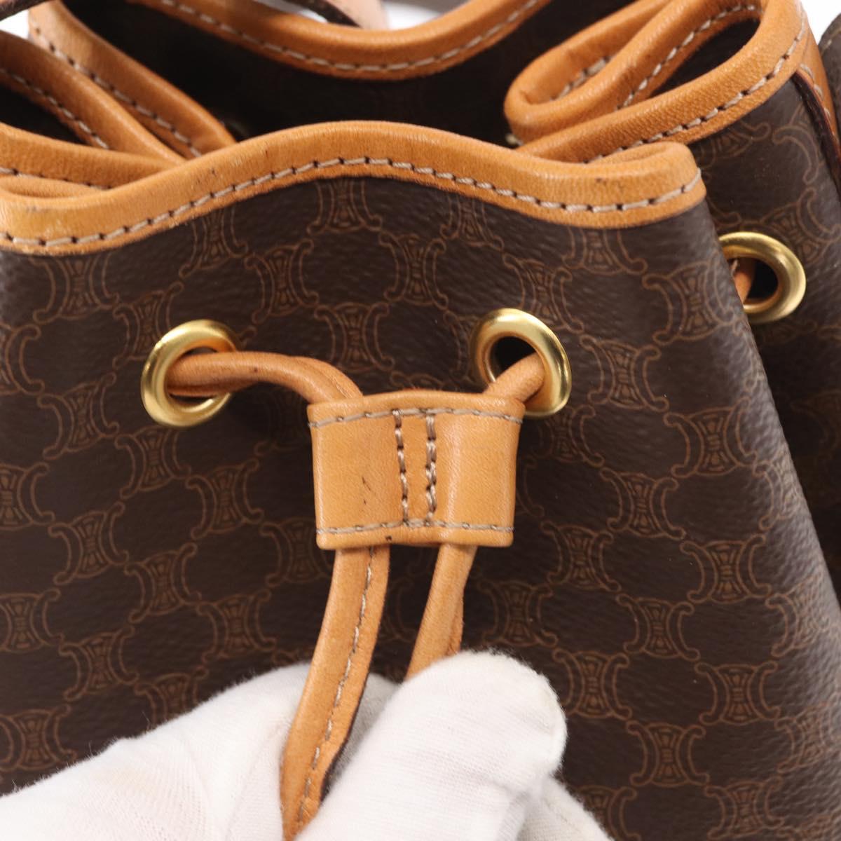 CELINE Macadam Canvas Shoulder Bag PVC Leather Brown Gold Auth 156021