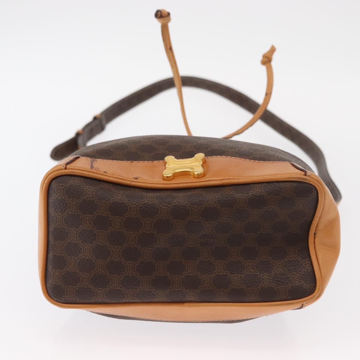 CELINE Macadam Canvas Shoulder Bag PVC Leather Brown Gold Auth 156021