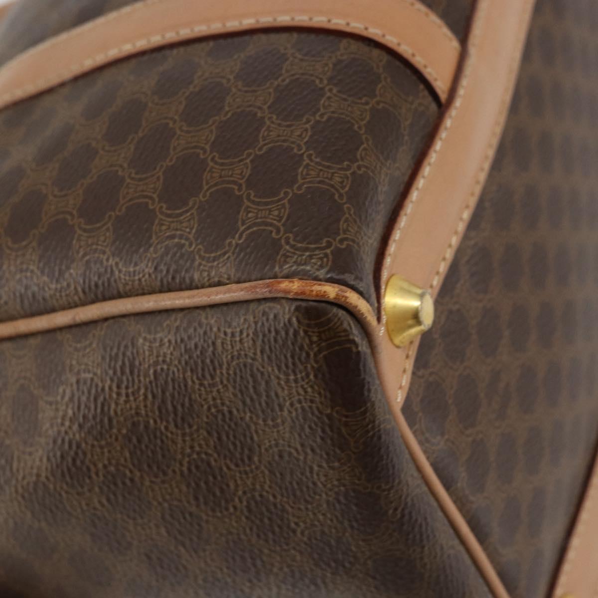 CELINE Macadam Canvas Boston Bag PVC Brown Gold Auth 156023