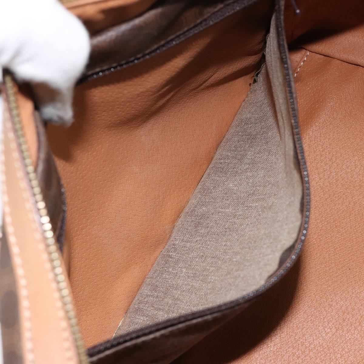 CELINE Macadam Canvas Boston Bag PVC Brown Gold Auth 156023