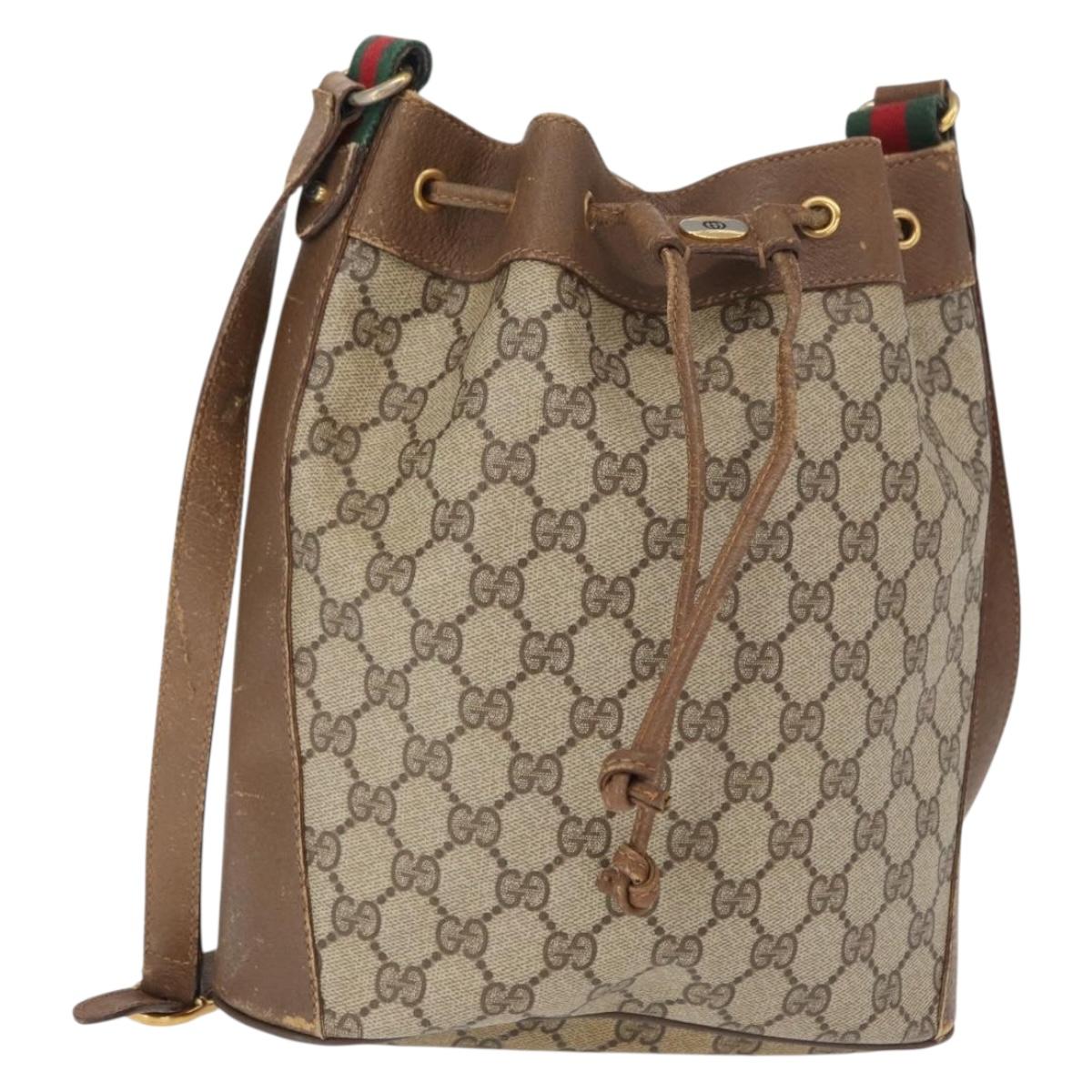 GUCCI GG Supreme Web Sherry Line Bag PVC Red Beige 41 02 034 Auth 156025