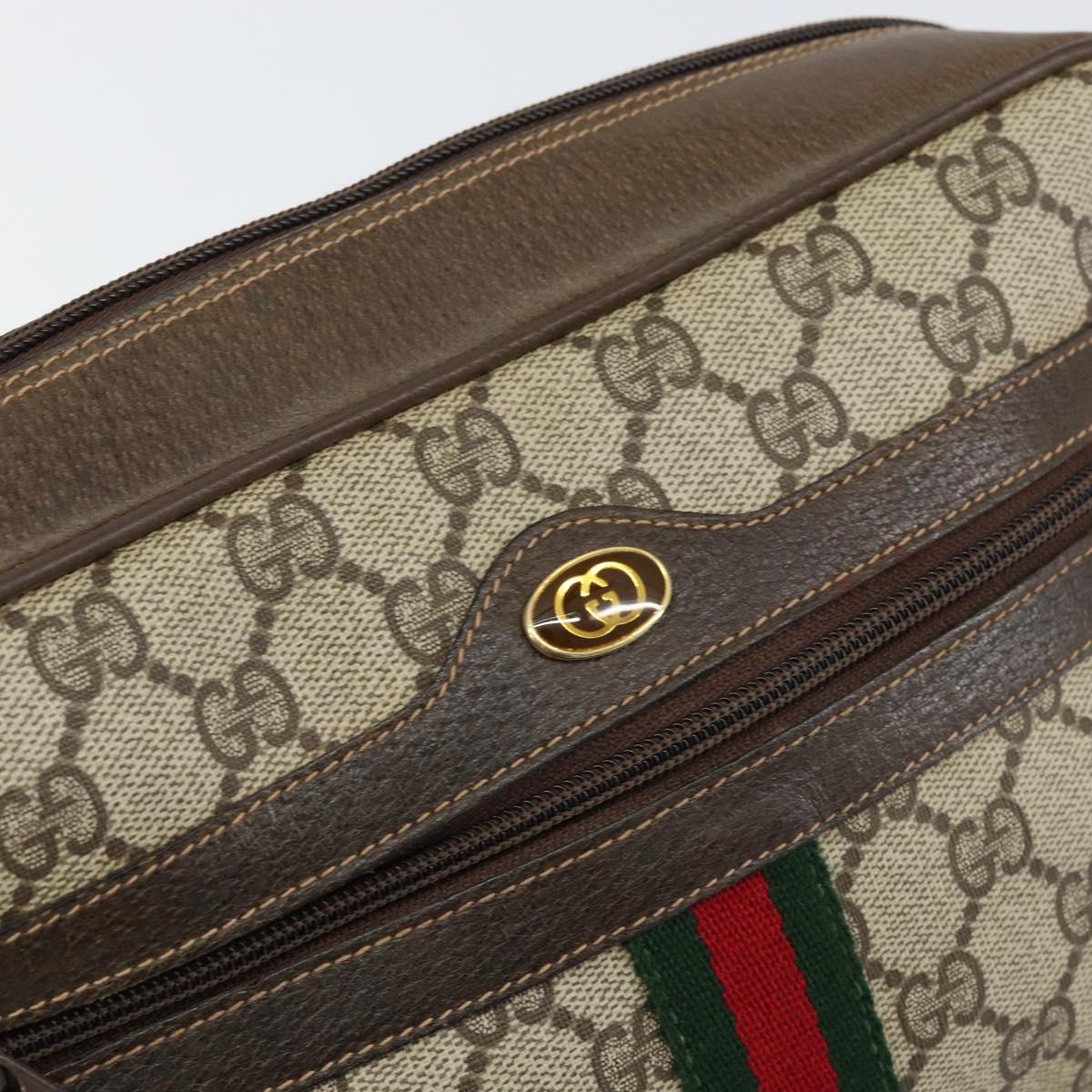 GUCCI GG Supreme Web Sherry Line Shoulder Bag PVC Beige Gold Auth 156026